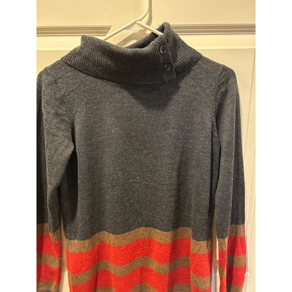 Pendleton Women's Merino Wool Gray Red Brown Striped Button Cowl Neck Sweater S - Picture 3 of 10